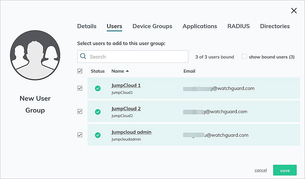 Screen shot of the add group